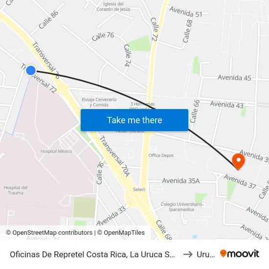 Oficinas De Repretel Costa Rica, La Uruca San José to Uruca map