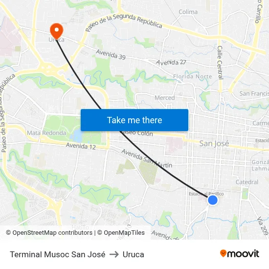 Terminal Musoc San José to Uruca map