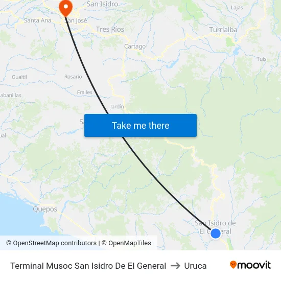 Terminal Musoc San Isidro De El General to Uruca map