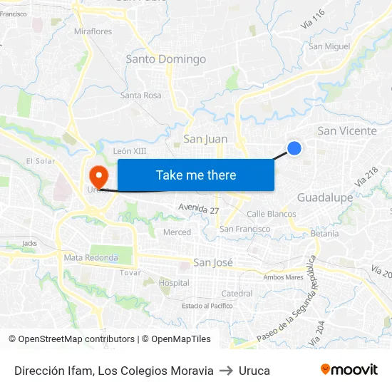 Dirección Ifam, Los Colegios Moravia to Uruca map
