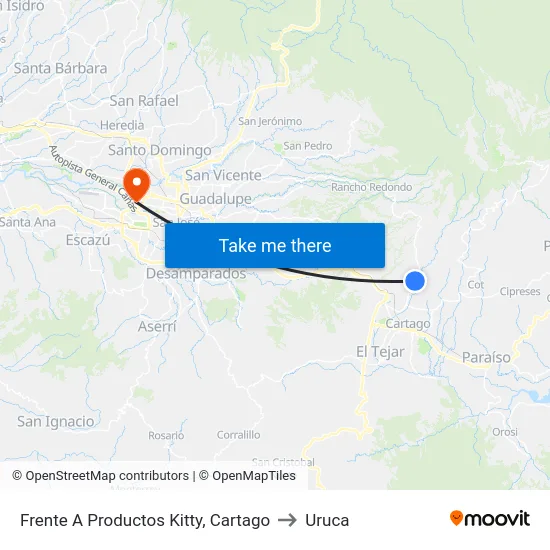 Frente A Productos Kitty, Cartago to Uruca map