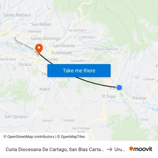 Curia Diocesana De Cartago, San Blas Cartago to Uruca map