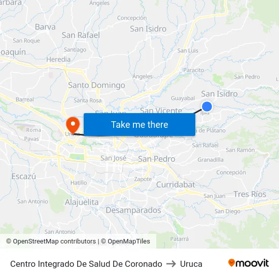 Centro Integrado De Salud De Coronado to Uruca map