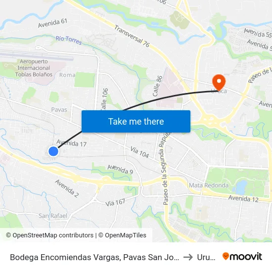 Bodega Encomiendas Vargas, Pavas San José to Uruca map