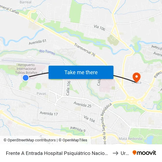 Frente A Entrada Hospital Psiquiátrico Nacional, Pavas San José to Uruca map