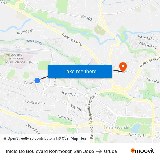 Inicio De Boulevard Rohmoser, San José to Uruca map