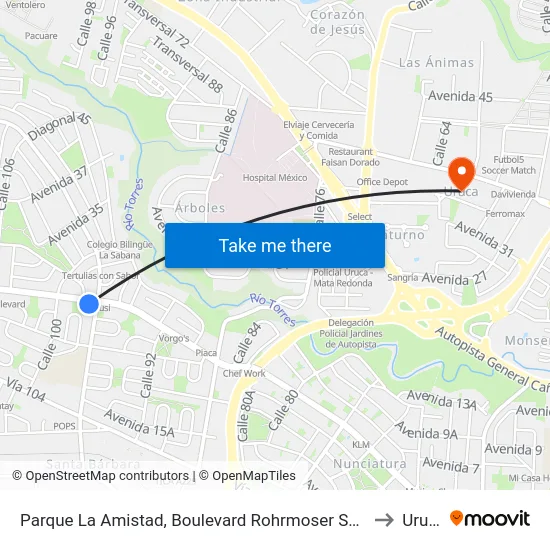 Parque La Amistad, Boulevard Rohrmoser San José to Uruca map