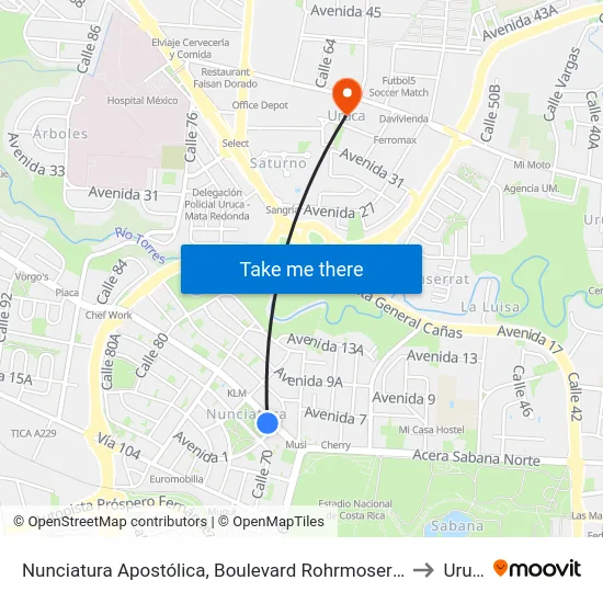 Nunciatura Apostólica, Boulevard Rohrmoser San José to Uruca map