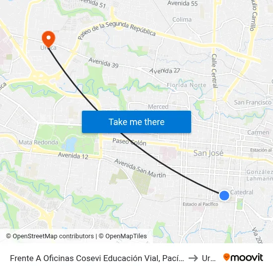 Frente A Oficinas Cosevi Educación Vial, Pacífico San José to Uruca map
