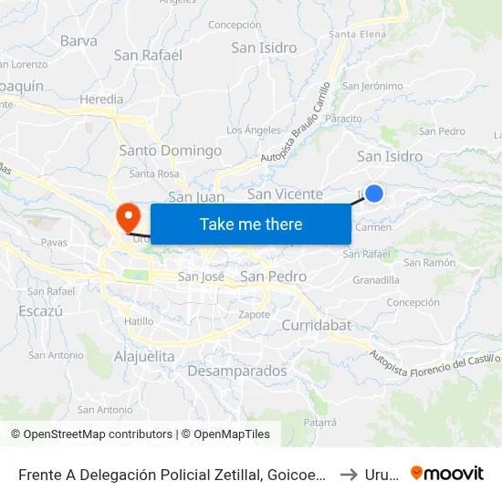 Frente A Delegación Policial Zetillal, Goicoechea to Uruca map