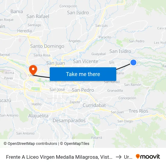 Frente A Liceo Virgen Medalla Milagrosa, Vista De Mar Goicoechea to Uruca map