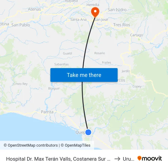 Hospital Dr. Max Terán Valls, Costanera Sur Quepos to Uruca map