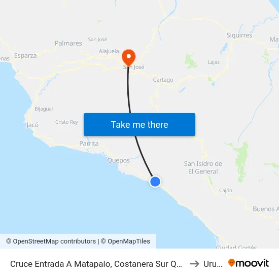 Cruce Entrada A Matapalo, Costanera Sur Quepos to Uruca map