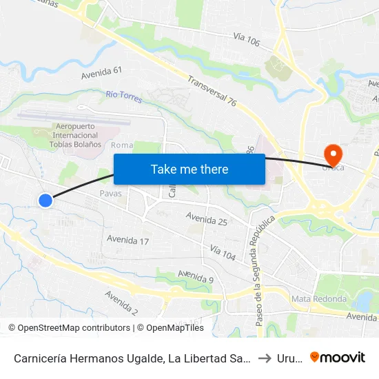 Carnicería Hermanos Ugalde, La Libertad San José to Uruca map