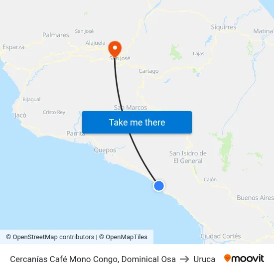 Cercanías Café Mono Congo, Dominical Osa to Uruca map