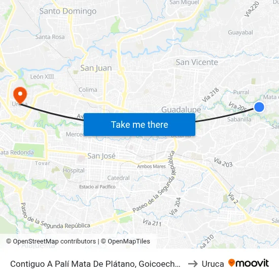 Contiguo A Palí Mata De Plátano, Goicoechea to Uruca map
