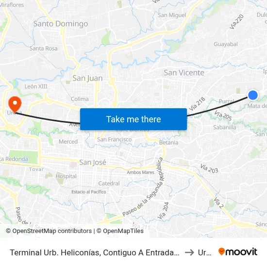 Terminal Urb. Heliconías, Contiguo A Entrada Urb. Heliconias to Uruca map