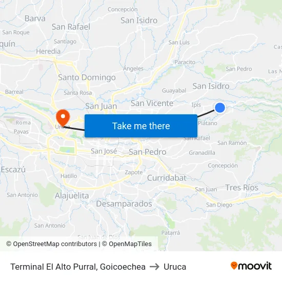 Terminal El Alto Purral, Goicoechea to Uruca map