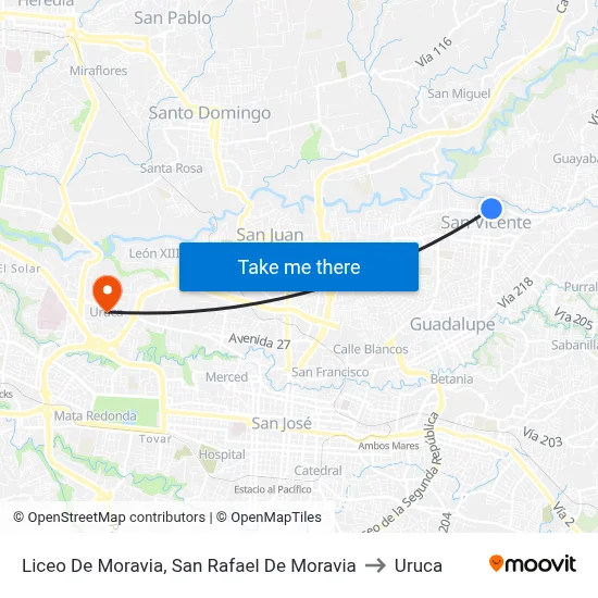 Liceo De Moravia, San Rafael De Moravia to Uruca map