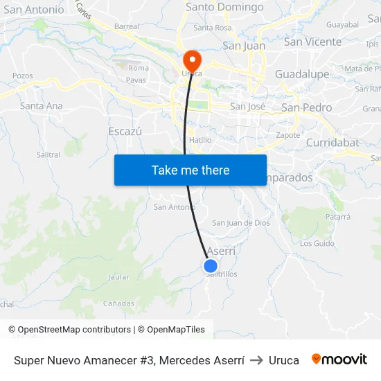 Super Nuevo Amanecer #3, Mercedes Aserrí to Uruca map