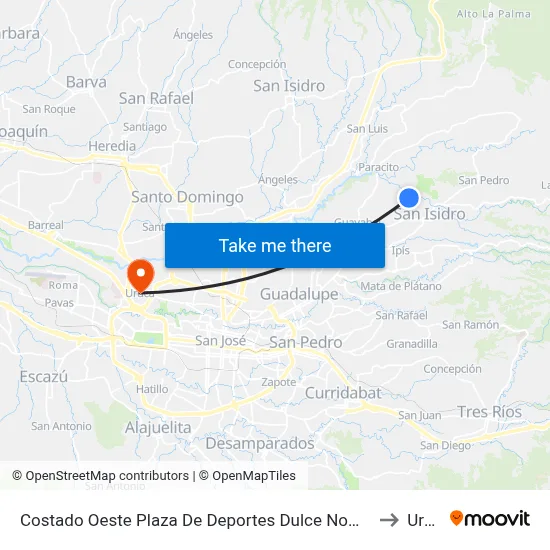 Costado Oeste Plaza De Deportes Dulce Nombre, Coronado to Uruca map
