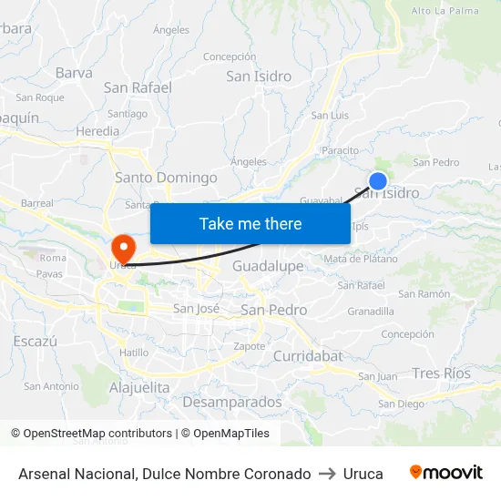 Arsenal Nacional, Dulce Nombre Coronado to Uruca map