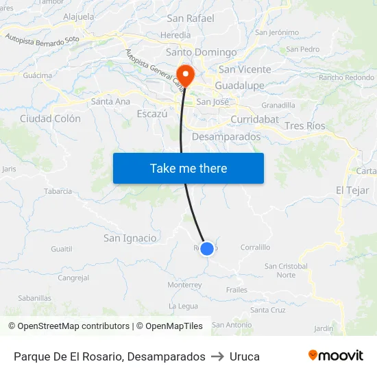 Parque De El Rosario, Desamparados to Uruca map