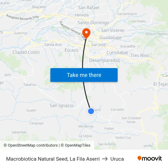 Macrobiotica Natural Seed, La Fila Aserrí to Uruca map