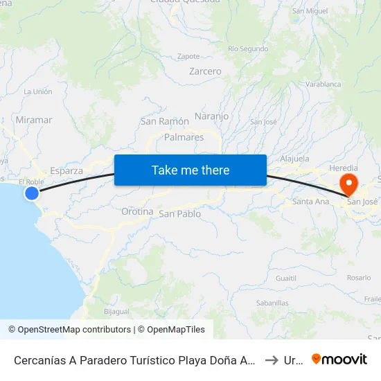 Cercanías A Paradero Turístico Playa Doña Ana, Caldera Esparza to Uruca map
