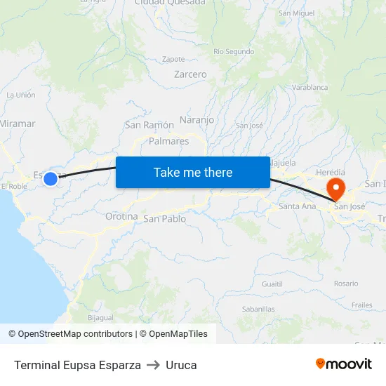 Terminal Eupsa Esparza to Uruca map