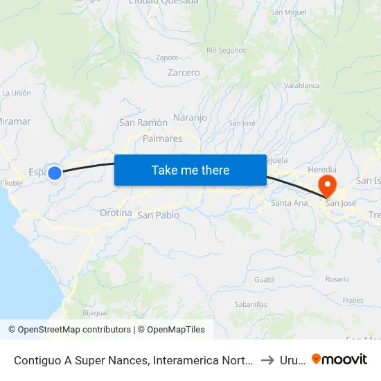 Contiguo A Super Nances, Interamerica Norte Esparza to Uruca map