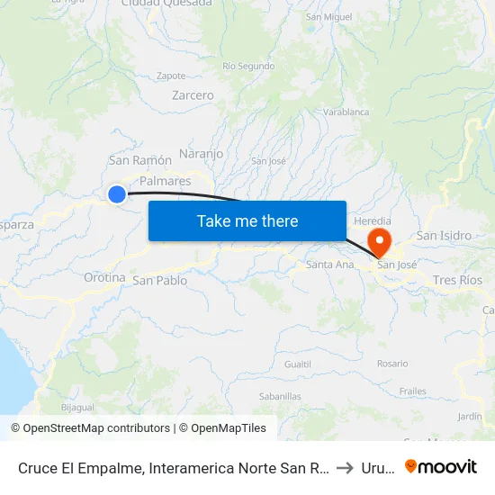 Cruce El Empalme, Interamerica Norte San Ramón to Uruca map