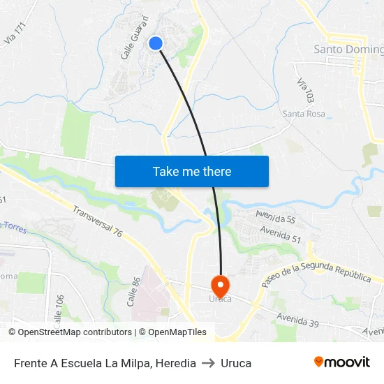 Frente A Escuela La Milpa, Heredia to Uruca map