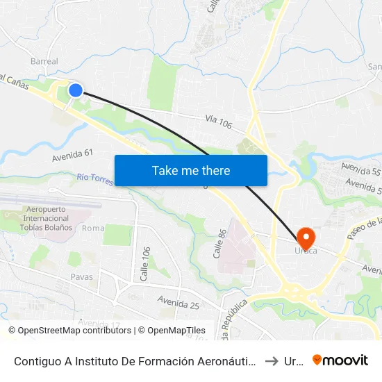 Contiguo A Instituto De Formación Aeronáutica, Barreal Heredia to Uruca map