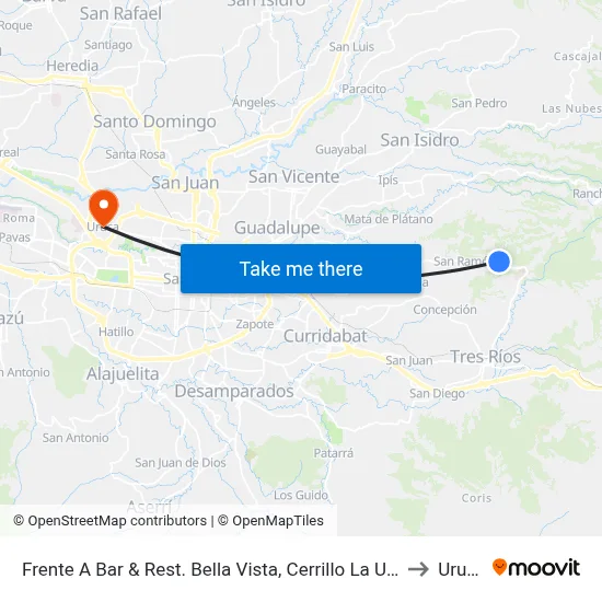 Frente A Bar & Rest. Bella Vista, Cerrillo La Unión to Uruca map