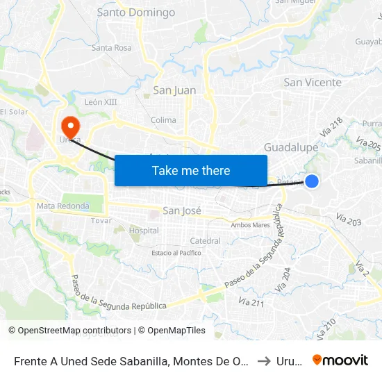 Frente A Uned Sede Sabanilla, Montes De Oca to Uruca map