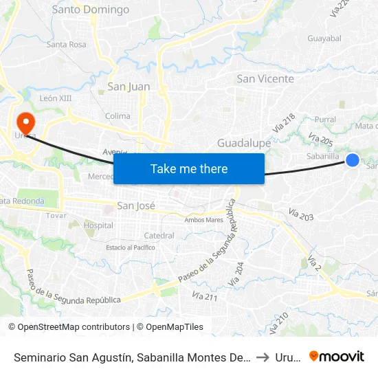 Seminario San Agustín, Sabanilla Montes De Oca to Uruca map