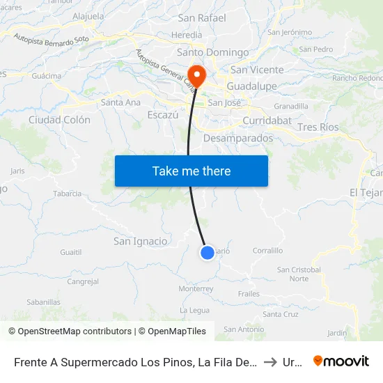Frente A Supermercado Los Pinos, La Fila Desamparados to Uruca map