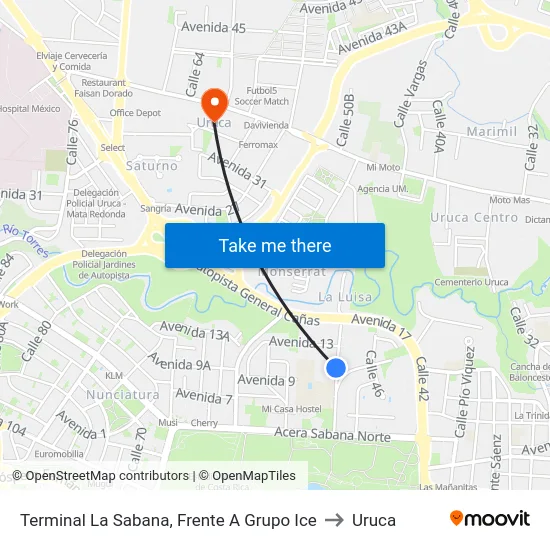 Terminal La Sabana, Frente A Grupo Ice to Uruca map