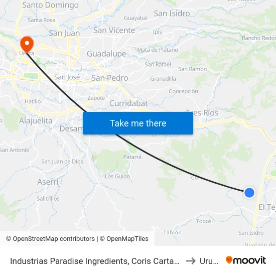Industrias Paradise Ingredients, Coris Cartago to Uruca map