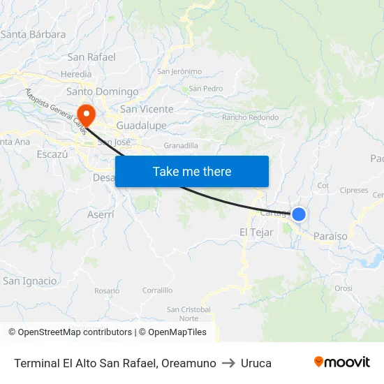 Terminal El Alto San Rafael, Oreamuno to Uruca map