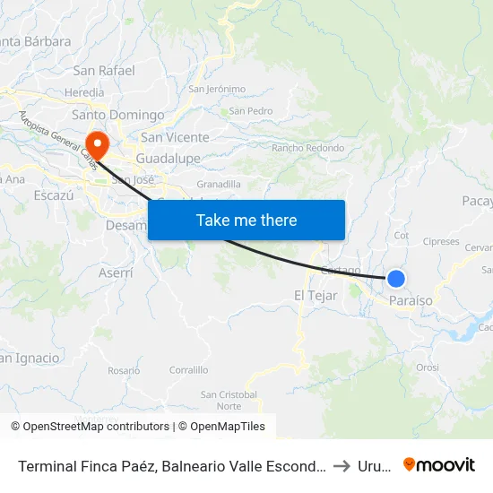 Terminal Finca Paéz, Balneario Valle Escondido to Uruca map