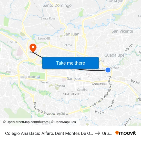 Colegio Anastacio Alfaro, Dent Montes De Oca to Uruca map