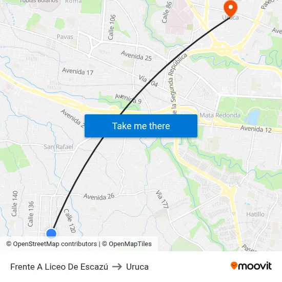 Frente A Liceo De Escazú to Uruca map
