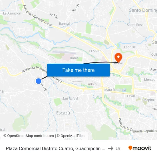 Plaza Comercial Distrito Cuatro, Guachipelín De Escazú to Uruca map