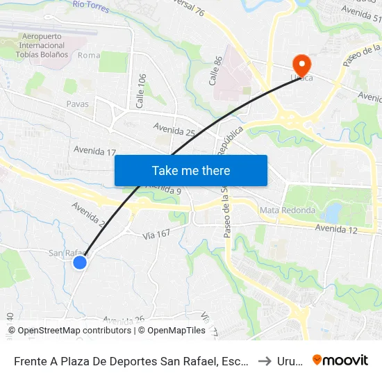 Frente A Plaza De Deportes San Rafael, Escazú to Uruca map