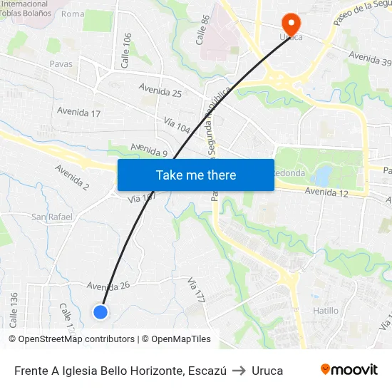 Frente A Iglesia Bello Horizonte, Escazú to Uruca map