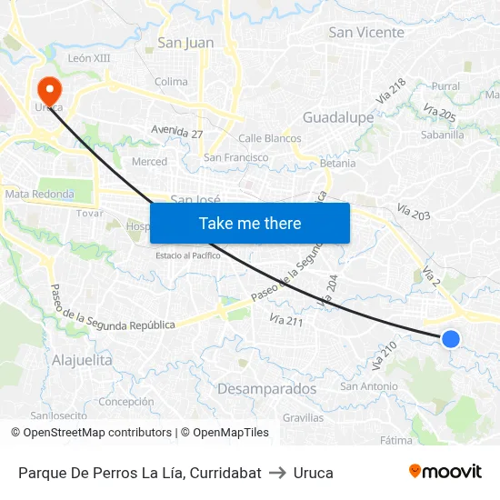 Parque De Perros La Lía, Curridabat to Uruca map