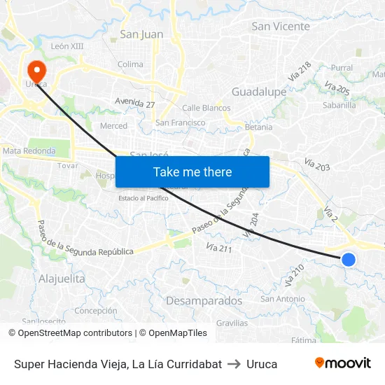 Super Hacienda Vieja, La Lía Curridabat to Uruca map