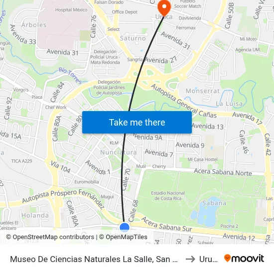 Museo De Ciencias Naturales La Salle, San José to Uruca map
